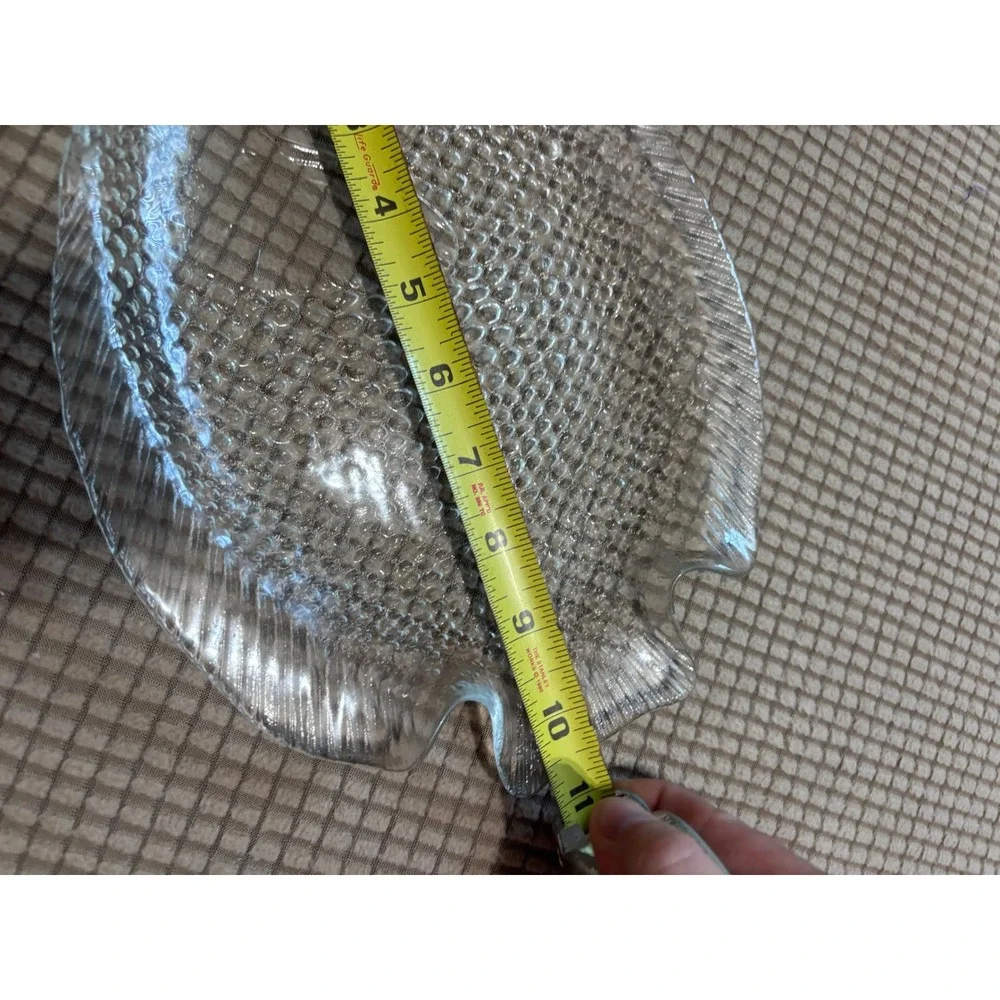 Vintage Clear Textured Glass Fish Serving Platter Coastal Beach House Decor 11in